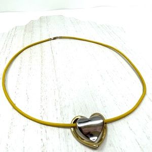 Solid 14K two tone genuine gold floating heart necklace